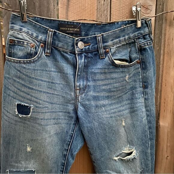 J Crew  Broken In Boyfriend Medium Wash Jeans Patchwork style size 24 NWT - Picture 4 of 7